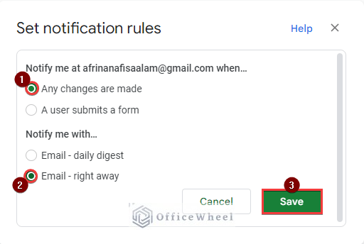 Manage Notification Settings in google sheets