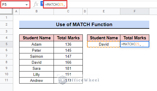 Using Basic MATCH Function to return exact match in google sheets