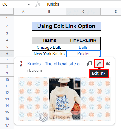 how to access the edit link option in google sheets