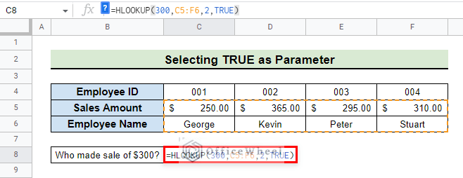 formula to use true as parameter