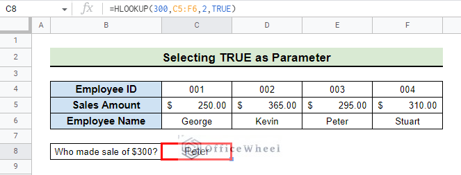 result after using true as parameter