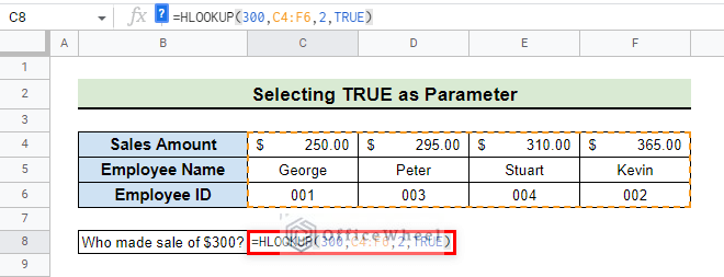 formula to use true in sorted dataset
