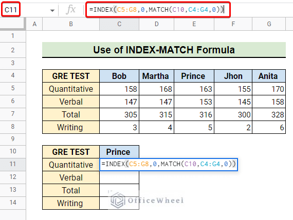 Applying INDEX-MATCH Formula to return column