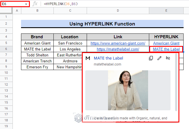 result derived from cell reference used in hyperlink function