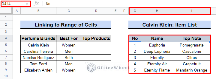 a range of cells as a link in google sheets