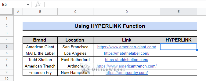 data for creating hyperlink in google sheets