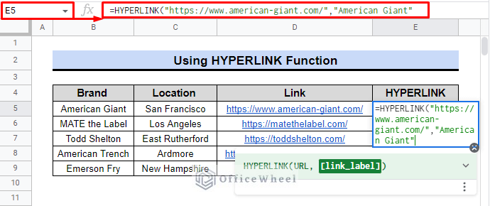 how to add url label using hyperlink function