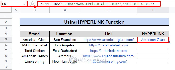 output from hyperlink function in google sheets