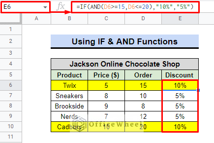 final output from if condition between two numbers in google sheets