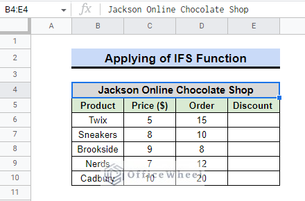 data for applying ifs function in google sheets