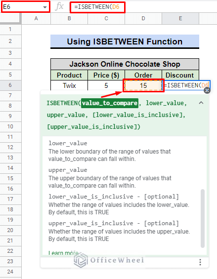 selection of value_to_compare for isbetween function