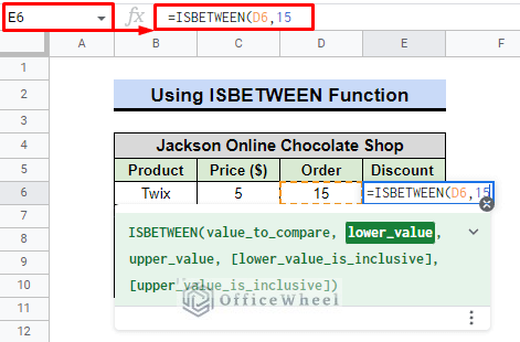 lower value of isbetween function