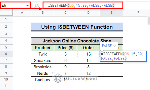 optional syntax use of isbetween function in google sheets