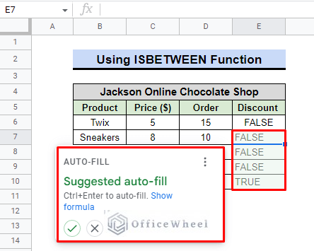 google sheets auto filled suggestion 