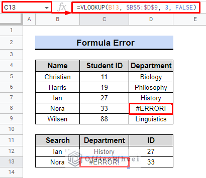 #error! issues in google sheets vlookup