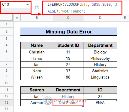 resolving issues with iferror in google sheets vlookup