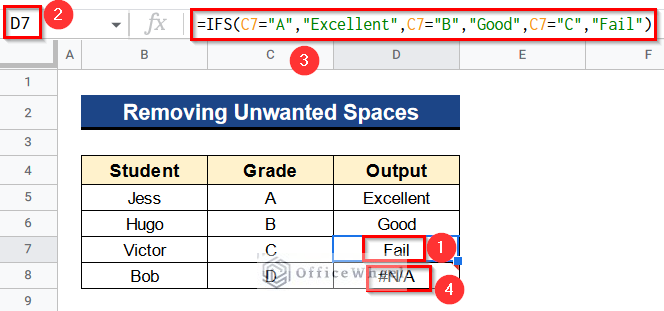 Removing Unwanted Spaces When IFS Function Is Returning No Match Error in Google Sheets