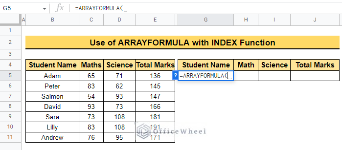Using the ARRAYFORMULA Function Row-wise with Index function in Google Sheets