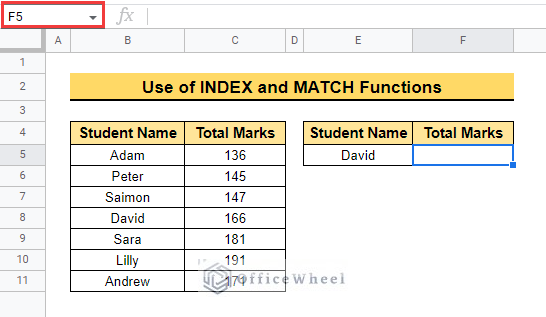 Combining INDEX and MATCH Functions in google sheets
