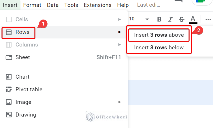 google sheets insert rows between