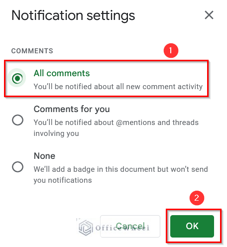 Receiving Notifications for Comments for Google Sheets Notifications of Changes