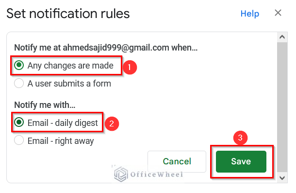 Selecting Email - Daily Digest Option for Google Sheets Notifications of Changes