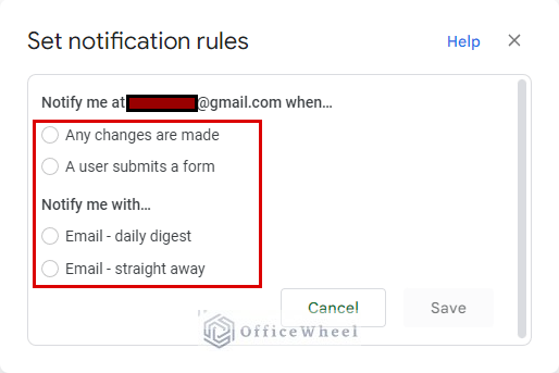 set notification rule window in google sheets