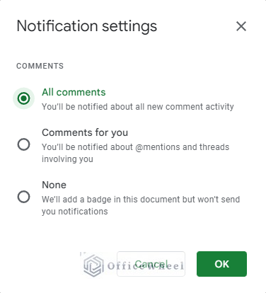 comment notification settings in google sheets