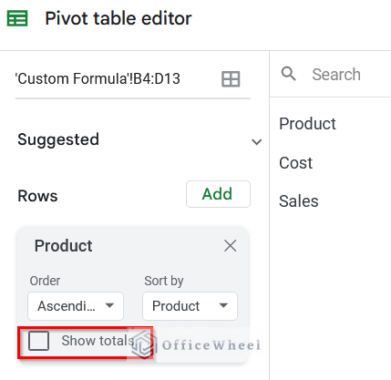 Using Custom Formula to Find Difference Between Two Columns in Calculated Field of Google Sheets Pivot Table