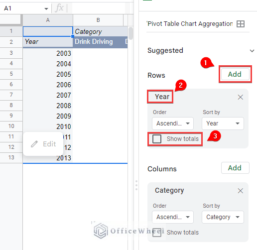 add row and column for google sheets pivot table chart aggregation