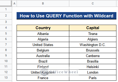 How to Use QUERY Function with Wildcard in Google Sheets