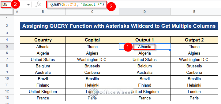 Assigning QUERY Function with Asterisks Wildcard to Get Multiple Columns in Google Sheets