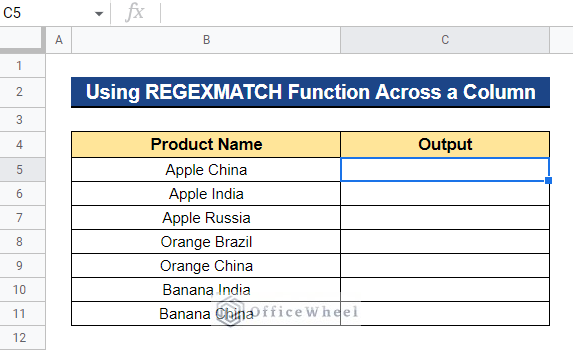 Using REGEXMATCH Function to Match Multiple Values Across a Column in Google Sheets