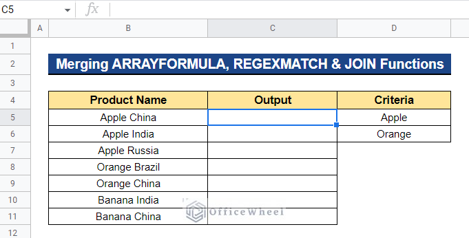 Merging ARRAYFORMULA, REGEXMATCH & JOIN Functions to Match Multiple Values in Google Sheets