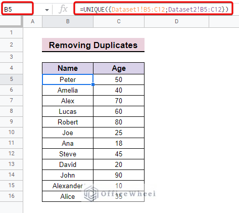 Apply Formula to remove duplicates in column on different sheets