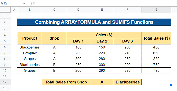Merging ARRAYFORMULA & SUMIFS Functions to Sum Multiple Columns in Google Sheets