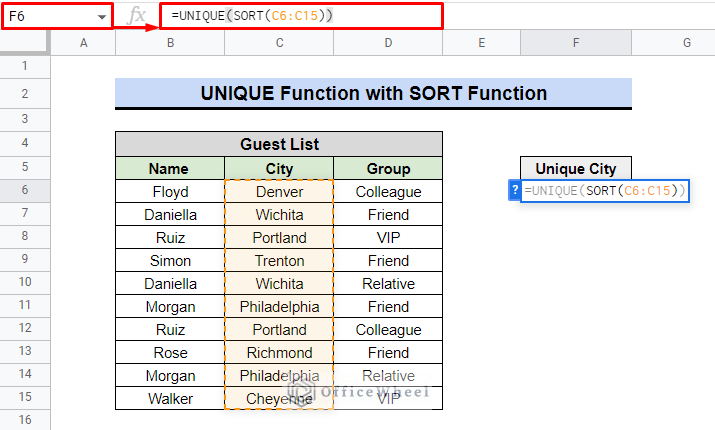 How to use sort function with unique function