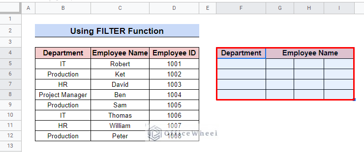 use filter horizontally in google sheets