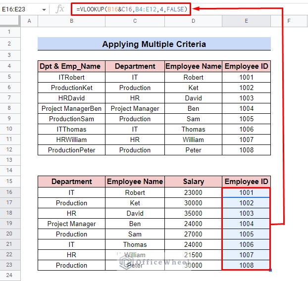 use fill handle in multiple criteria vlookup