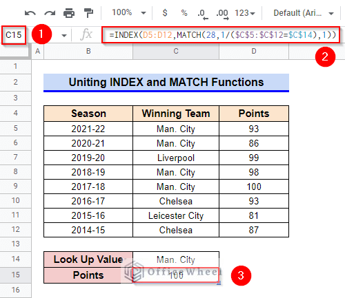 Uniting INDEX and MATCH Functions to VLOOKUP Last Match in Google Sheets