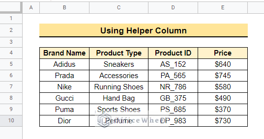 Using Helper Column in google sheets
