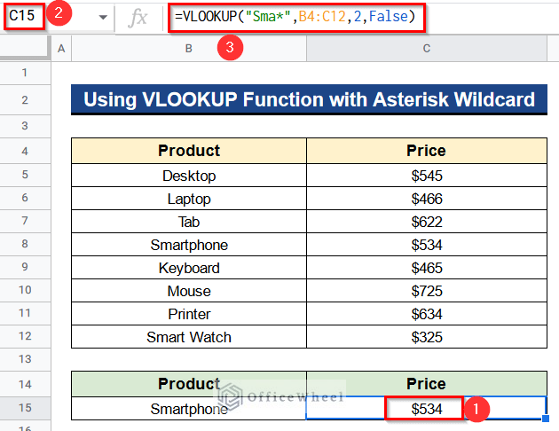 Using VLOOKUP Function with Asterisk Wildcard in Google Sheets