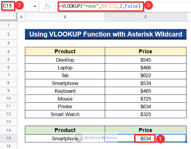 Using VLOOKUP Function with Asterisk Wildcard in Google Sheets
