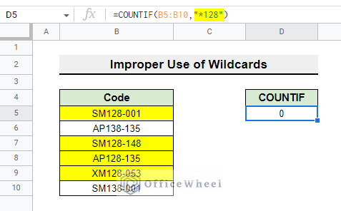 Using improper Wildcards in Argument in Google Sheets