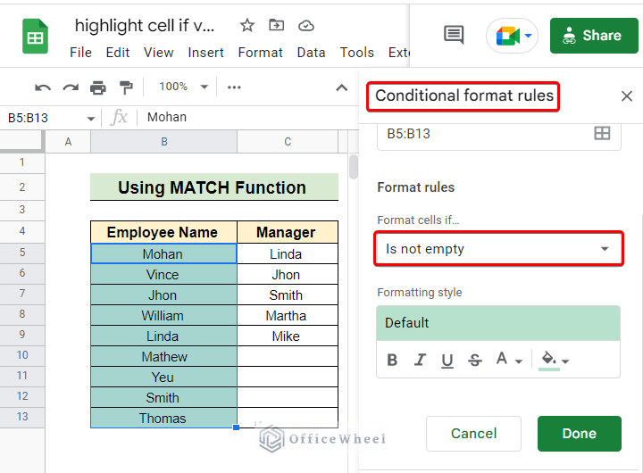  Highlight Cell If Value Exists In Another Column In Google Sheets