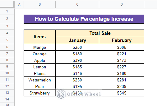 How to calculate percentage increase in google sheets