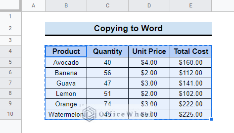 How to Copy and Paste a Table from Google Sheets (6 Examples)