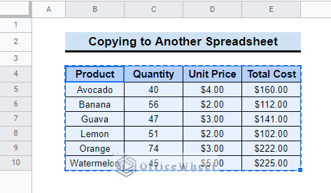 Paste Table to Another Spreadsheet in Google Sheets
