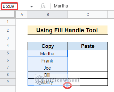 copy and paste fill handle method