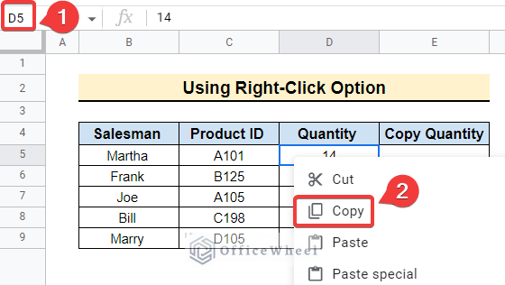 copy and paste using right click
